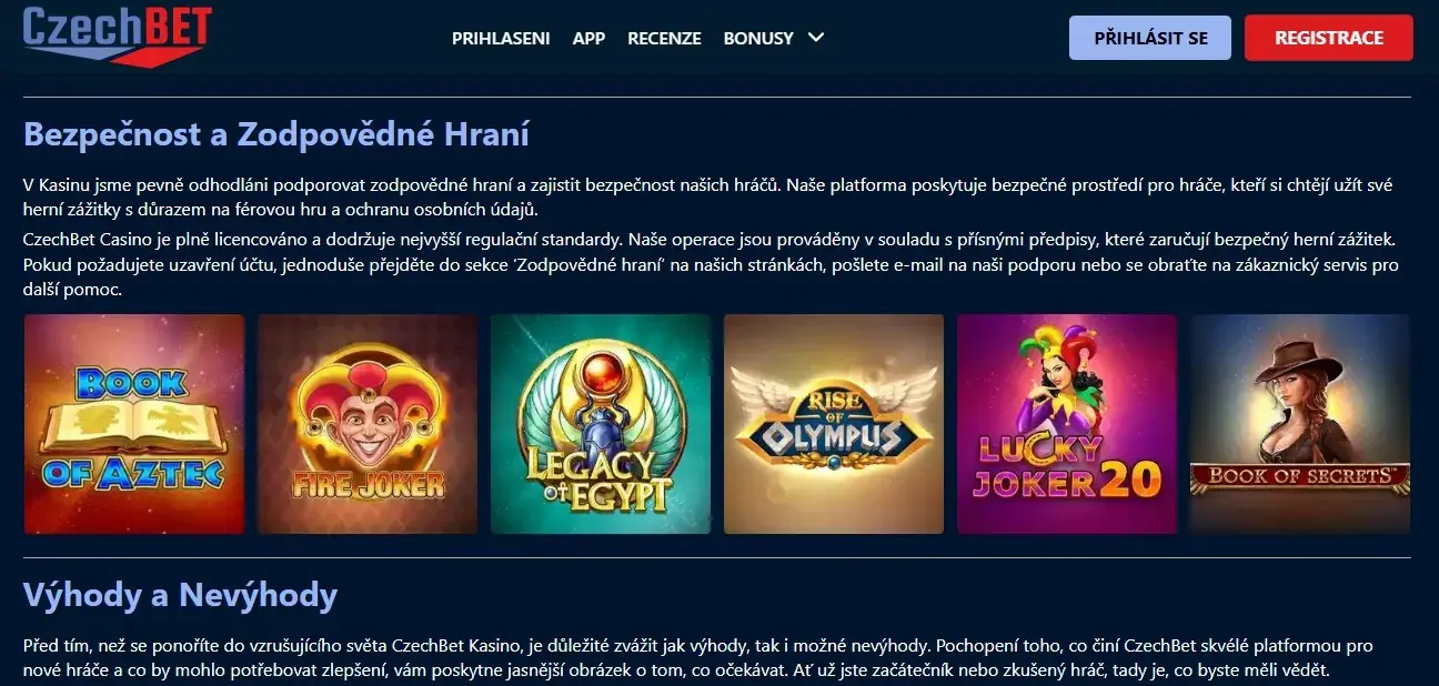 Aktuální herní lobby CzechBet s viditelnými kategoriemi a filtry